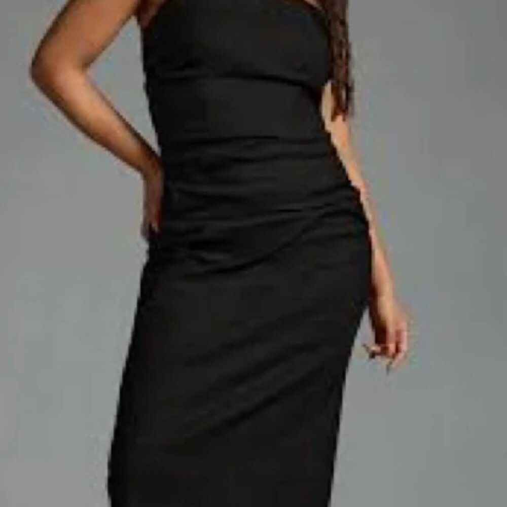 Anthropologie Soleil Slim NWT Black Strapless Rouched Midi Dress Large